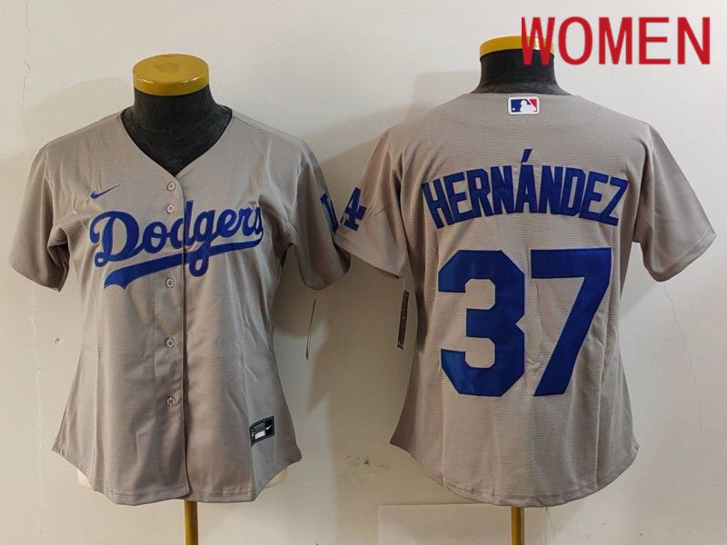 Women Los Angeles Dodgers 37 Hernandez Grey Nike Game 2024 MLB Jersey style 726